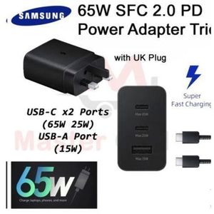 Samsung Pd 65w Trio Power Adapter With Usb Type C X 2 Ports, Usb A Port, Fastest Charge
