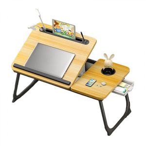 Adjustable Bedside Laptop Table with Drawer, 4 USB Slot, Lamp, Fan- Plus Tablet, Pen, Cup Holders- WALNUT