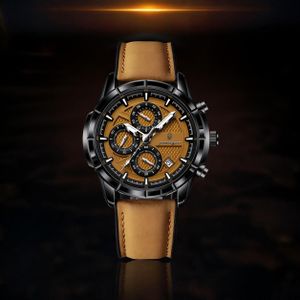 POEDAGAR Men's Quartz Leather Wristwatch Water Proof Wrist Watches For Men