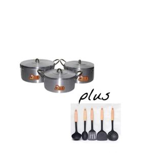 3 pcs cooking pot plus 5 non stick spoon 
