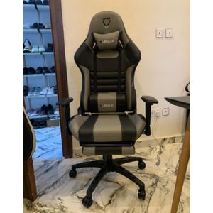 Gaming Chair with Footrest for Adults - Ergonomic Gaming Chairs with Foot Rest - Big and Tall Computer Game Chair - PU Leather Reclining Video Game Chairs with Spring Cushion - Ash
