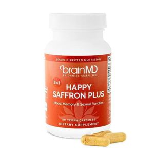 BRAINMD Natural Saffron Mood Booster Capsules – Brain Memory, Focus & Libido Support - Happy Saffron Plus Supplement For Men And Women Adults White