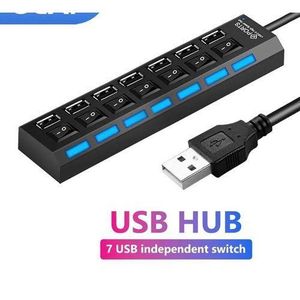 7 Port USB 2.0 High Speed Hub Powered Splitter ON/OFF Switch Power Adapter