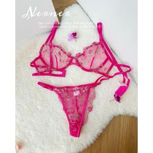 Lace Detail Bra & Matching Thong In Lacy Pink