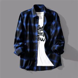 Men's Long Sleeve Checkered Shirt - Blue, Casual, Sizes L-XXXL