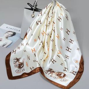 Brown/cream Vintage Scarf – 90cm × 90cm  Square Silk Scarf