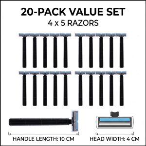BEAUT4 20-Pack Unisex Disposable Razors - Bulk 4-Set Sharp Twin Blade Shaving Bundle