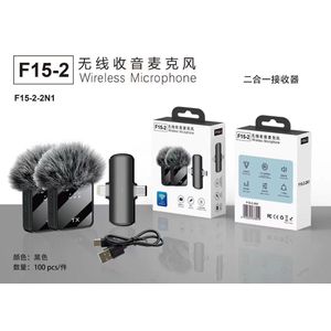 Dual Noise Cancelling Wireless F15-2 Microphone With 2In 1 Receiver lapel mic For Android , iPhone, all device - recording, Livestreaming, YouTube, Tiktok