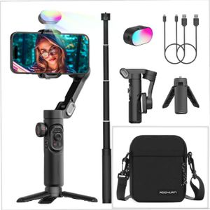 Smart X-Pro 3-Axis AOCHUAN Gimbal Foldable Selfie Stick APP Control Auto Face Tracking Handheld ai Stabilizer Big 3500mAh Battery for Smartphone with RGB fill light + Bag + Extension Rod - live streaming, vlog, Tiktok