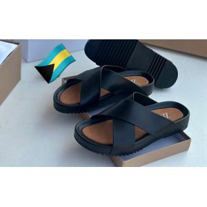 Premium Leather Cross-Over Unisex Sandals - Luxury Comfortable Casual Slides - Black