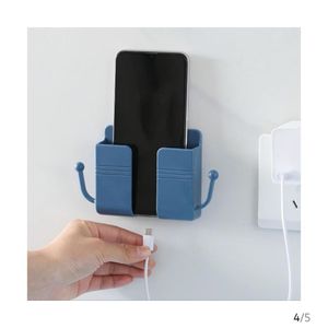Mobile Phone Wall Holder/Wall Mounted Organizer/Plug Wall Storage Box/Multifunctional Wall Hook/Punch-Free Self-Adhesive Mobile Phone Plug Wall Holder: No Drill Renter-Friendly Wall Mounted Organizer with Charging Slot, Multifunctional Hooks-