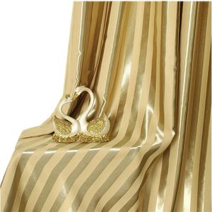7.5ft By 7.5ft High Quality stripe Gold Curtain with gold Rings