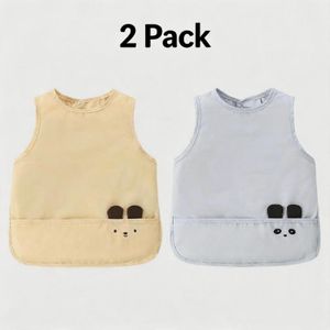 Asiligrove 2 Pack Baby Summer Sleeveless Smock Bib - Ultra Lightweight Waterproof Apron with TPU Layer for Feeding and Play, Fits 0-3 Years, Vibrant Yellow and Classic Grey