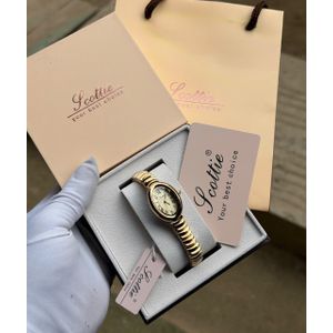 Scottie Quality Ladies Oval Quartz Watch Stainless Steel Bracelet Crystal Diamond Bezel Roman Numerals Whristwatch With Window Gift Box Set