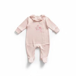 Baby Unisex Romper, Overall & Jumpsuit  Pink Onesie with Animals Design Long Sleeve Side Snaps and Collar Sleepsuit Baby & Toddler Wear Cute Comfortable Outfit
