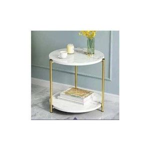 Round Faux Marble Side Stool - White