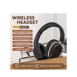 SY-T3 Bluetooth Over-Ear Headphone – Noise Cancellation RGB Light Headphones  Wireless Gaming Headset with Detachable Microphone  & Deep Bass- black 