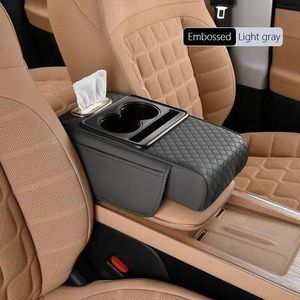 Multi-Function Car Armrest Pad with built-in cup holder, tissue box & phone pocket!