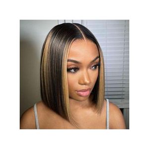  Highlight WOWANGEL Straight Short Bob Wig 5x5 HD Lace Closure Glueless Wig - 12inches