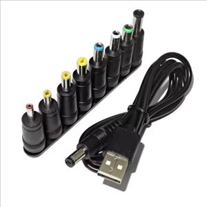 Universal Power Cable USB to DC 5.5 * 2.1mm Jack 5V Charging Cord with 8 Selectable Connector Tips for CCTV Cameras TV Box