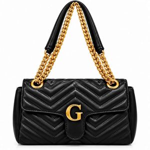 Black Quilted Chain-Handle Handbag