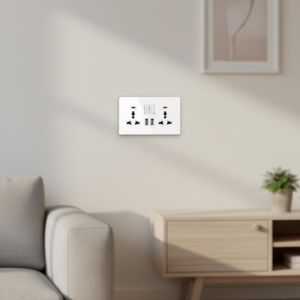 Double Switched Universal Wall Socket with Dual Vertical USB-A Charging Ports (White Glass Finish).