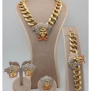 Exquisite Three-Tone Medusa Jewelry Set - 18K Gold, Silver & Rose Gold 4-in-1 Luxury Set