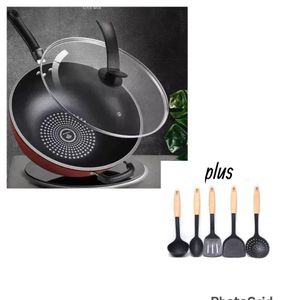 Non Stick Frying Pan with glass lid plus non stick cooking spoon set 