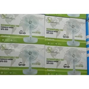 Saled Point" branded rechargeable table fan