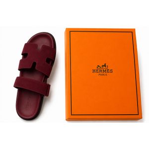 Burgundy Women’s Premium H-Cut Flat Slide Sandals with Gift Box
