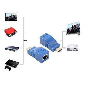 2pcs 1080P HDMI Extender To RJ45 Over Cat5e/6 Network LAN Ethernet Adapter Blue