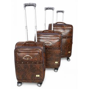 BROWN Rough Leather Trolley - 3 set