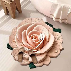 3D Anti Slip Floral Carpet- Peach- 120CM * 120CM