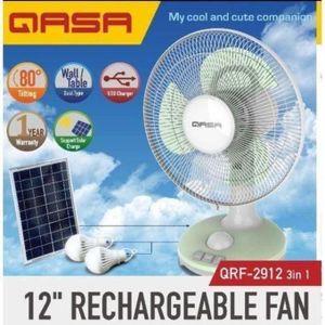 Qasa High Speed 12 Inches 3in1 Rechargeable Table Solar Fan Bulbs
