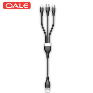 Oale iCable 3 3-in-1 Fast Charging Cable 1.2m, Type-C/Micro USB/Lightning 2A USB Cord for iPhone Samsung Android (Black)	