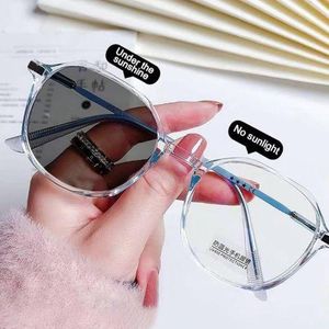 ONIBENZ Transparent Blue Polygon Retro Photochromic + Anti-Blue Light Glasses For Men & Women