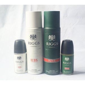 Riggs  London Perfume 4 in 1 Dynamo Roll On, Dynamo and Patrol Body Spray with Patrol Roll On (Unisex all day choice) Icon roll on: A2-102428, icon spray: A2-102298, Patrol spray: A2-102299, Patrol roll on: A2-102303