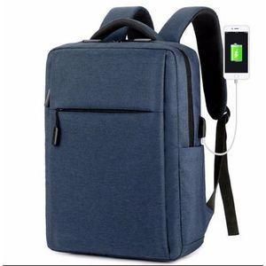 Dark blue Waterproof Unisex Smart USB Laptop School Bag Backpack