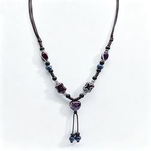 Beaded Pendant Necklace black handmade