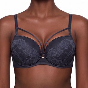 Binnys Popular Sexy Bra,Supportive Dark Grey,Fixed Padded, Chest Straps Underwire Bra, Full Coverage,Mesh Lace, Women's Floral Lace, Adjustable Strap ,Daily Wear Bra