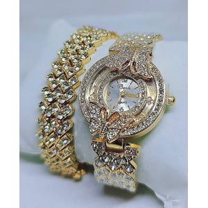 Ladies Non Tarnish Butterfly Gold Wristwatch & Bracelet 