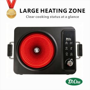 BiChu 2200W 220V Portable Single Electric Cooktop With Plug, Dual Touch & Knob Control, Child Safety Lock & Timer Function