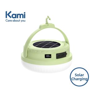 Kami Rechargeable LED Emergency Light Bulb.Solar & Type-C Charging.High brightness.non-glaring illumination.5800mAh.Stepless Dimming.Hook Bulb.Market Stall Light-Green