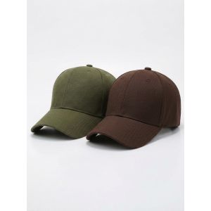 2 in 1 Unisex Dark Green & Brown Plain Face Cap Baseball Cap For Men & Women