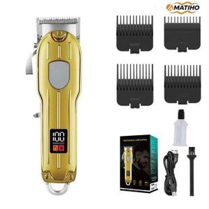 Premium Quality Gold Color Metal Body Professional Hair Clipper with LCD Display | Metal Body, 3 Guide Combs, Rechargeable Low Noise Trimmer & Hair Clipper for Barber / Famiy Use 