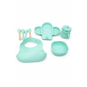 Baby Silicone Feeding Set-Plates, Bib, Cup,Spoons, Forks Set-Green