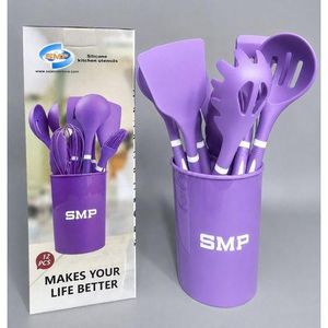 SMP 12 Pcs High Quality Silicone Cooking Spoon Set With Spoon Holder