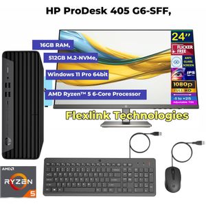 Hp ProDesk 405 G6 SFF – AMD Ryzen 5 4600G – 16GB RAM – 512GB SSD – Windows 11 Pro – 24 FHD IPS Monitor