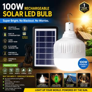 100w rechargeable (inbuilt lithium battery) led bulb with panel and charger 