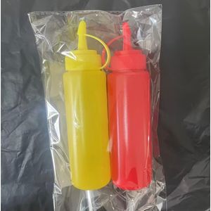 Clo 2pcs Plastic Squeeze Bottles with Dispenser Caps - Non-Spill Ketchup, Mustard, Hot Sauce, Olive Oil Bottles Suitable, Camping, Picnics, Travel - Hygienic -Hand Operation, Cost-Effective Refillable Condiment Containers